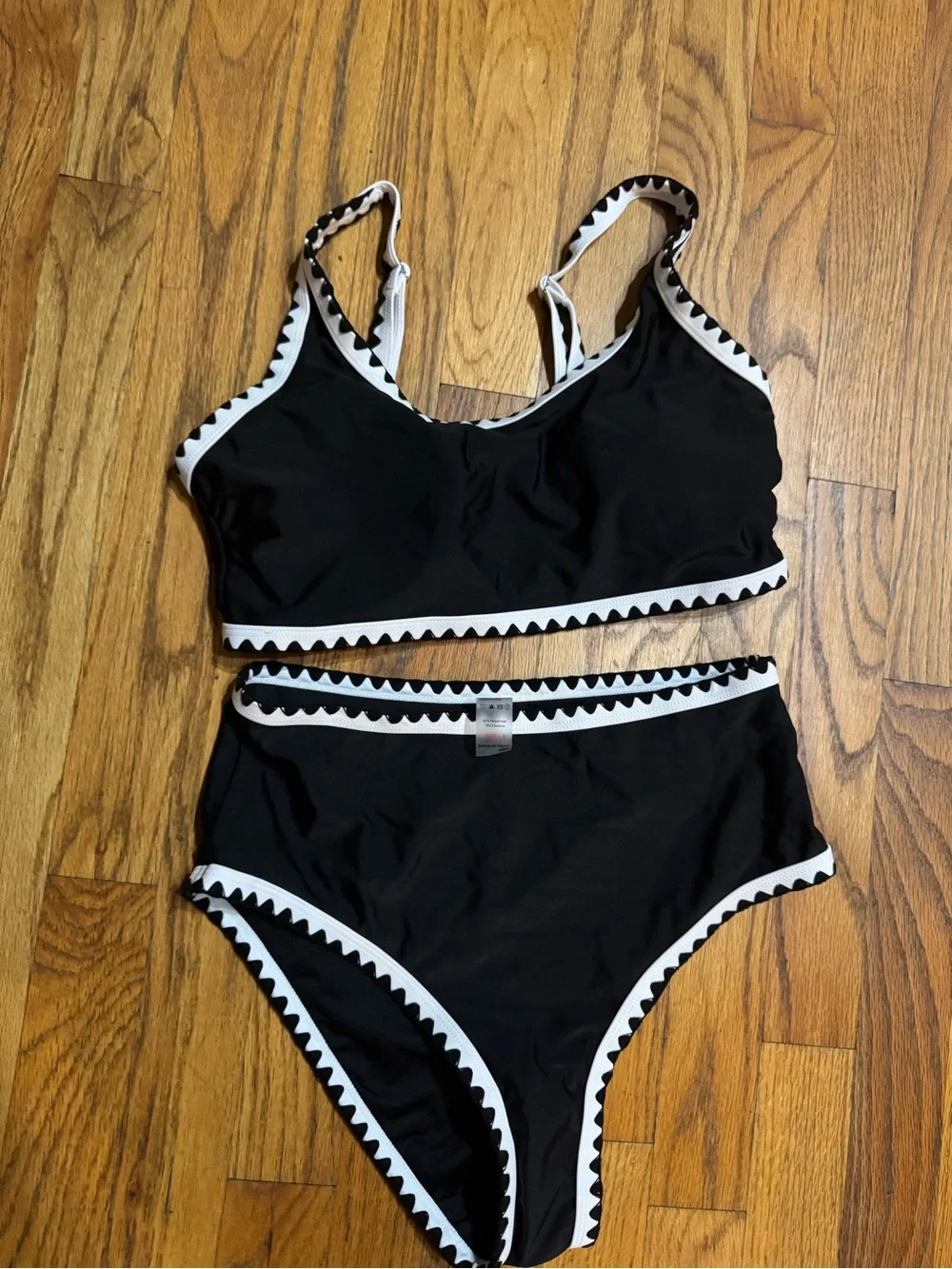 High-Waist Black & White Trim Women’s Swim Set